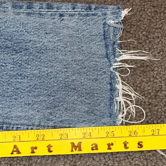 AGOLDE RILEY HIGH RISE STRAIGHT BLUE JEANS CROPPED RAW FRAYED HEM -  EUC - 26 - Picture 12 of 13